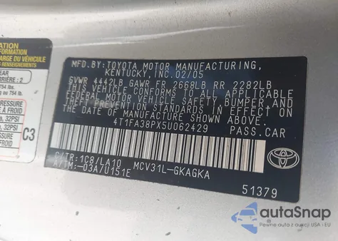 2005 Toyota Camry Solara Sle из США, поврежденный, VIN 4T1FA38PX5U062429